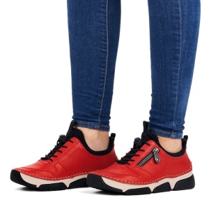 Pantofi dama rosu casual piele ecologica cu talpa joasa Rieker 45951-33-Rosu