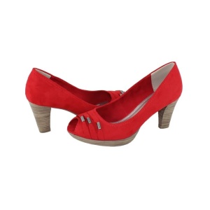 Pantofi dama, rosu, casual, textil, cu toc, Marco Tozzi 2-29302-26-533-Rosu