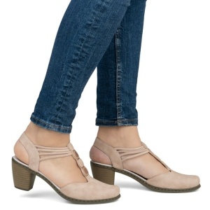 Pantofi dama roz casual piele ecologica cu toc, Rieker 40901-31-Roz