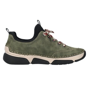 Pantofi dama verde casual piele ecologica cu talpa joasa Rieker 45973-54-Verde