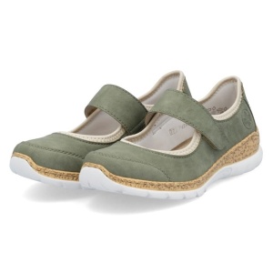 Pantofi dama verde casual piele ecologica si textil cu talpa joasa Rieker N42B0-52-Verde