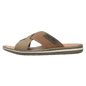 Papuci barbati, maro, casual, piele naturala, cu talpa joasa, Rieker 21088-25-Maro