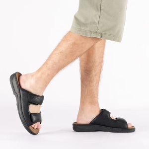 Papuci barbati negru casual piele naturala cu talpa joasa Rieker 20390-00-Negru