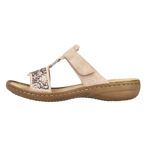 Papuci dama, roz, casual, piele ecologica, cu talpa joasa, Rieker 608K2-31-Roz