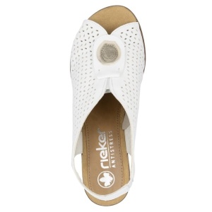 Sandale dama alb casual din piele ecologica perforata cu toc Rieker 64656-80-Alb