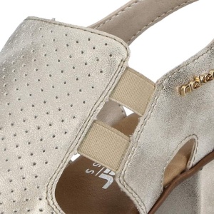 Sandale dama auriu elegante piele ecologica perforate cu toc Rieker 64665-60-Auriu