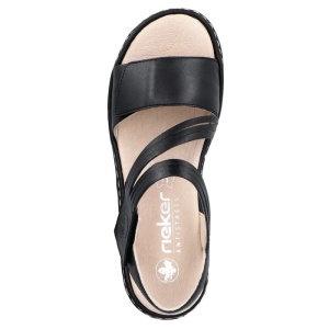 Sandale dama negru casual piele naturala cu talpa joasa Rieker 65964-00-Negru