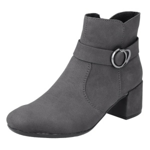 Botine dama gri casual piele ecologica cu toc Rieker 70289-45-Gri