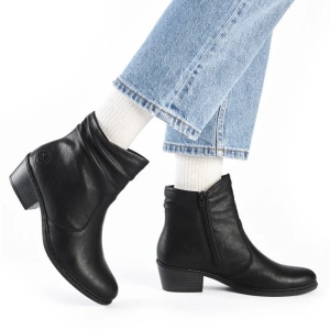 Botine dama negru casual piele ecologica cu toc Rieker 75556-00-Negru