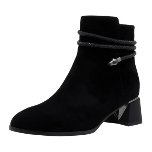 Botine dama negru elegante piele intoarsa cu snur decorativ cu toc Epica K3K350091-01-I-Negru