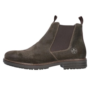 Cizme barbati, maro, casual, piele intoarsa, scurte, cu toc, Rieker 33180-25-Maro