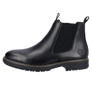 Cizme barbati, negru, elegante, piele naturala, scurte, cu toc, Rieker 33180-00-Negru