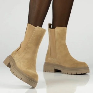 Cizme dama bej casual piele intoarsa scurte cu toc Filippo DBT4995-23-BE-Bej