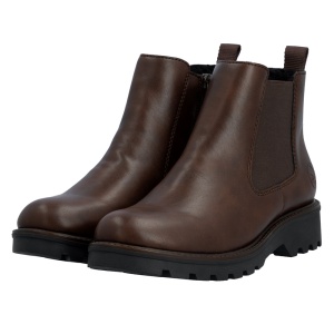 Cizme dama maro casual piele ecologica imblanite scurte cu toc Rieker 73250-25-Maro