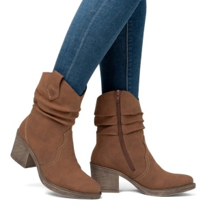 Cizme dama maro casual piele ecologica scurte cu toc Rieker Y1284-24-Maro