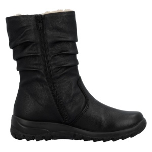 Cizme dama negru casual piele ecologica impermeabile imblanite scurte cu talpa joasa Rieker Z7171-02-Negru