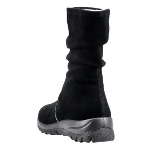 Cizme dama negru casual piele intoarsa impermeabile imblanite scurte cu talpa joasa Rieker Z7171-01-Negru