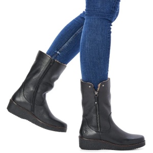 Cizme dama negru casual piele naturala imblanite scurte cu platforma Rieker Y4653-00-Negru