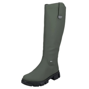 Cizme dama verde casual piele ecologica impermeabile imblanite lungi cu toc Rieker Y7190-54-Verde