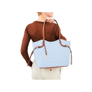 Geanta dama albastru casual piele ecologica de mana shopper cu accesorii metalice Rieker H1052-10-Albastru