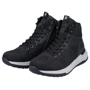 Ghete barbati negru sport piele naturala impermeabile cu talpa joasa Rieker U0161-00-Negru