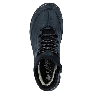 Ghete dama albastru casual piele ecologica imblanite cu talpa joasa Rieker 55069-14-Albastru
