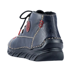 Ghete dama albastru inchis casual piele ecologica imblanite cu talpa joasa Rieker 55002-14-Albastru-Inchis
