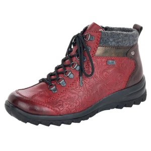 Ghete dama bordo casual piele ecologica impermeabile imblanite cu talpa joasa Rieker L7144-35-Bordo