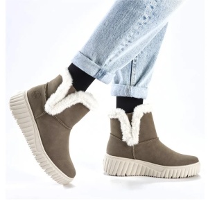 Ghete dama maro casual piele ecologica imblanite cu talpa groasa Rieker N2560-24-Maro