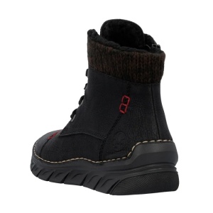 Ghete dama negru casual piele ecologica imblanite cu talpa joasa Rieker 55031-00-Negru