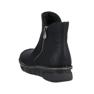 Ghete dama negru casual piele ecologica imblanite cu talpa joasa Rieker 73357-00-Negru