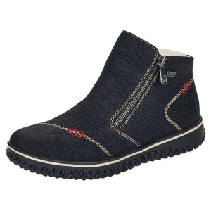 Ghete dama negru casual piele ecologica impermeabile imblanite cu talpa joasa Rieker L4270-00-Negru