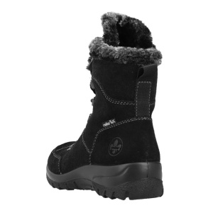 Ghete dama negru casual piele intoarsa impermeabile imblanite cu talpa joasa Rieker L7145-00-Negru