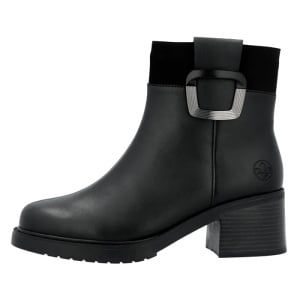Ghete dama, negru, casual, piele naturala, imblanite, cu toc, Rieker Y5253-00-Negru