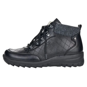 Ghete dama, negru, casual, piele naturala, impermeabile, imblanite, cu talpa joasa, Rieker L7148-00-Negru