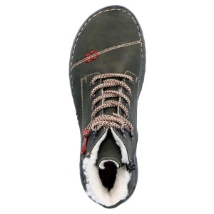 Ghete dama verde casual piele ecologica imblanite cu talpa joasa Rieker 51545-54-Verde