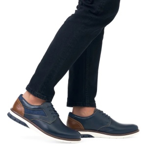 Pantofi barbati albastru inchis casual piele naturala cu talpa joasa Rieker 14416-14-Albastru-Inchis