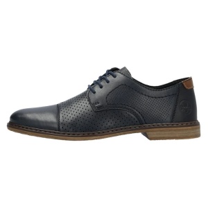 Pantofi barbati, albastru inchis, casual, piele naturala, perforati, cu toc, Rieker 13431-14-Albastru-Inchis