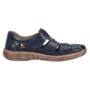 Pantofi barbati albastru inchis casual piele naturala perforati cu talpa joasa Rieker 03578-14-Albastru-Inchis