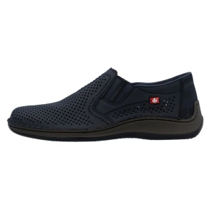Pantofi barbati, albastru inchis, casual, piele naturala, perforati, cu talpa joasa, Rieker 05297-14-Albastru-Inchis