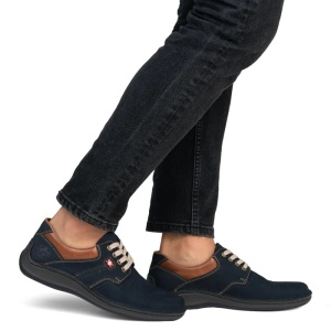 Pantofi barbati albastru inchis casual piele naturala perforati cu talpa joasa Rieker 05207-15-Albastru-Inchis