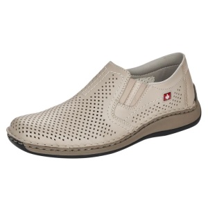 Pantofi barbati bej casual piele naturala perforati cu talpa joasa Rieker 05297-60-Bej