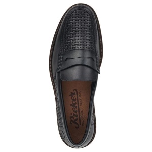 Pantofi barbati negru casual piele naturala perforati cu toc Rieker 13470-00-Negru