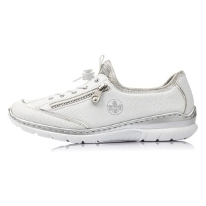 Pantofi dama, alb, casual, piele ecologica, cu talpa joasa, Rieker L32P2-80-Alb