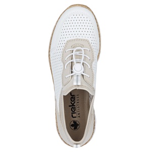 Pantofi dama alb casual piele ecologica si textil cu talpa joasa Rieker N4286-80-Alb