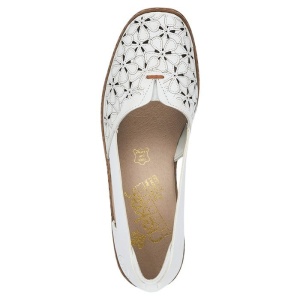Pantofi dama alb casual piele naturala perforati cu talpa joasa Rieker 41356-80-Alb
