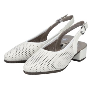 Pantofi dama alb elegant piele naturala perforati cu toc Rieker 47066-80-Alb