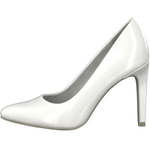 Pantofi dama, alb, eleganti, piele ecologica lacuita, cu toc, Marco Tozzi 2-22415-20-123-Alb