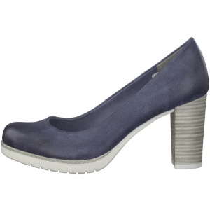 Pantofi dama, albastru, casual, piele ecologica, cu toc, Marco Tozzi 2-22435-20-822-Albastru