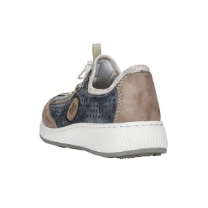 Pantofi dama albastru casual piele ecologica perforati cu talpa joasa Rieker N5596-14-Albastru